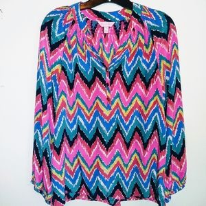 LILLY PULITZER Elsa Zig Zag Silk Blouse